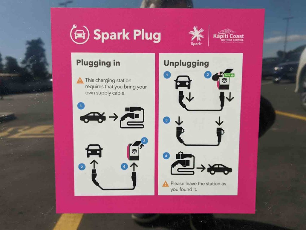 Waikanae electric vehicle charging station instructions